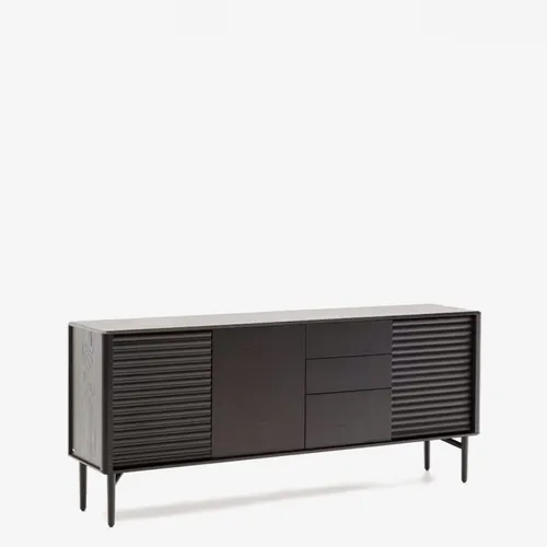 Aparador Lenon - 3 puertas y 3 cajones madera maciza y chapa roble negro 200x86cm FSC Mix Crédito en Negro - Aparadores y recibidores, Uruguay | Kavehome