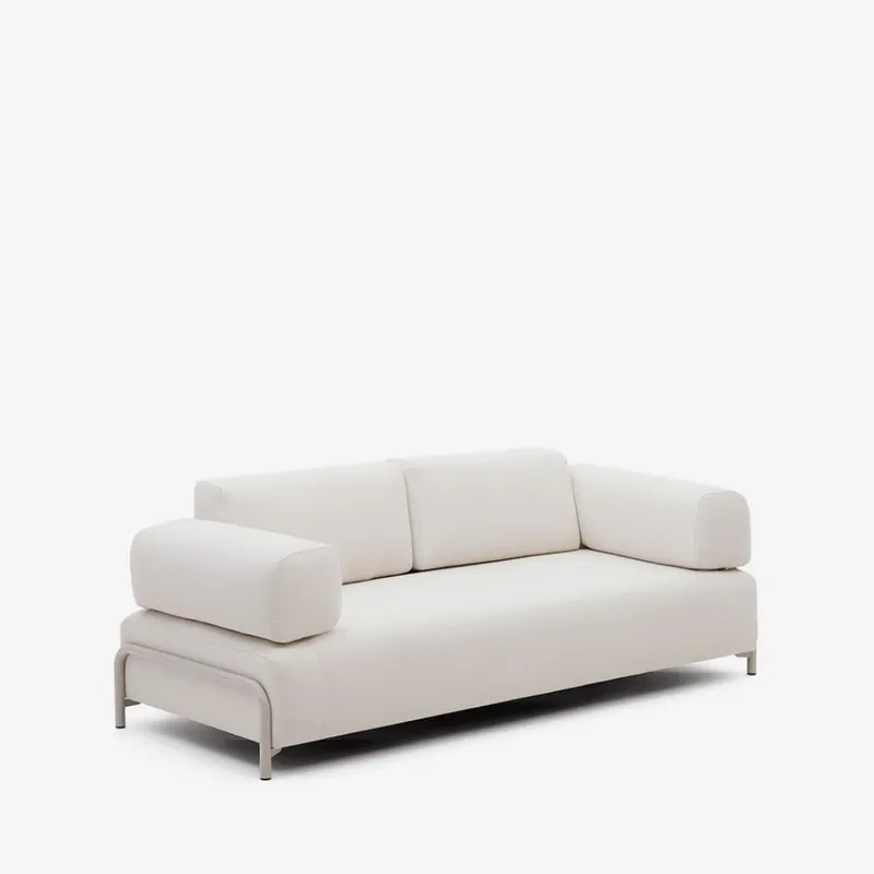 Sofá Compo 3 plazas de chenilla beige y estructura de metal gris 232 cm en Beige - Sillones y sofás, Uruguay | Kavehome