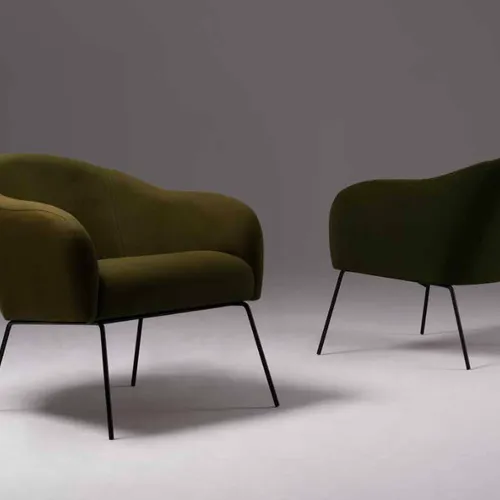 Poltrona Pesto en Lino Aqua / Acero Inox. Champagne - Butacas, banquetas y puffs, Uruguay | Casa Brava