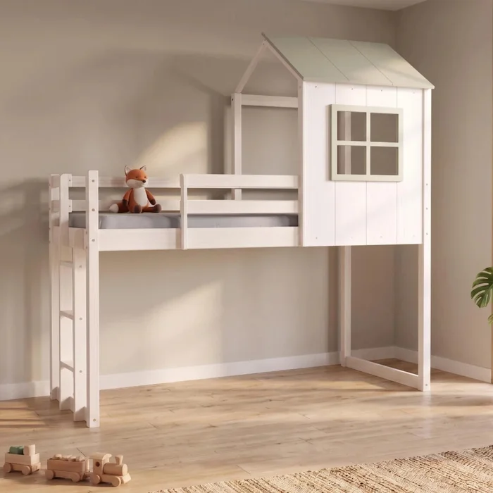 Cama Casita Cabaña 1 Plaza Infantil - Blanco en Blanco - Dormitorio, Uruguay | Ecowood