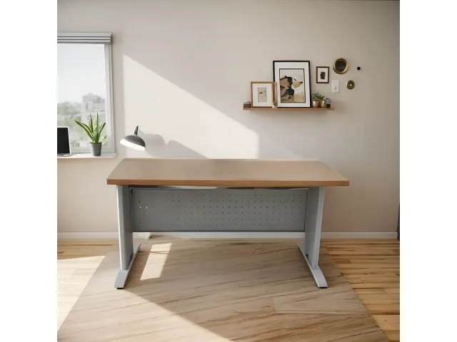Escritorio de Trabajo Metal y MDF con Pasacables – Resistencia y Diseño para tu Oficina en Madera natural - Escritorios y sillas de escritorio, Uruguay | Que Sal Muebleria