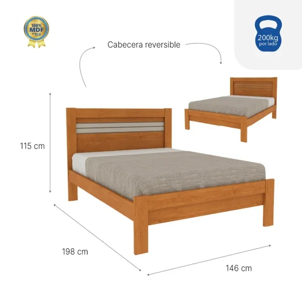Cama Safira 2 Plazas en Madera natural - Dormitorio, Uruguay | Palermo Casa Deco, vista 3