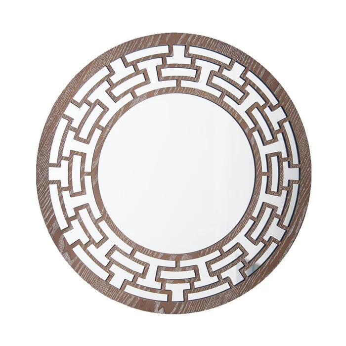 ESPEJO CIRCULAR MARCO C/DISEÑO ETNICO MADERA. D50CM en Madera natural - Espejos, Uruguay | Decohogar