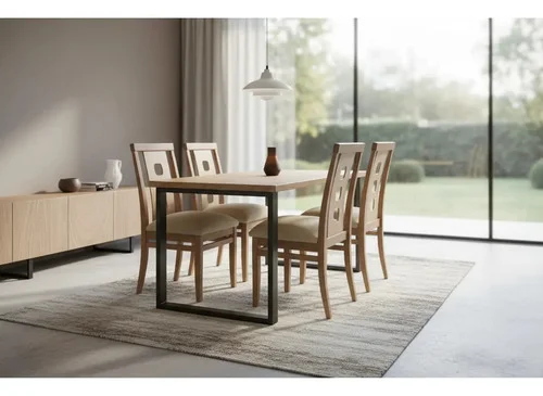 Juego Comedor Industrial Madera Maciza 4 Sillas 140x85 A Eleccion en Madera natural - Mesas de comedor, Uruguay | Ozark Home
