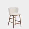 Taburete Ciselia chenilla beige y patas de madera maciza fresno acabado tono nogal FSC Mix Credit 65cm en Beige - Butacas, banquetas y puffs, Uruguay | Kavehome, vista 1 de 8