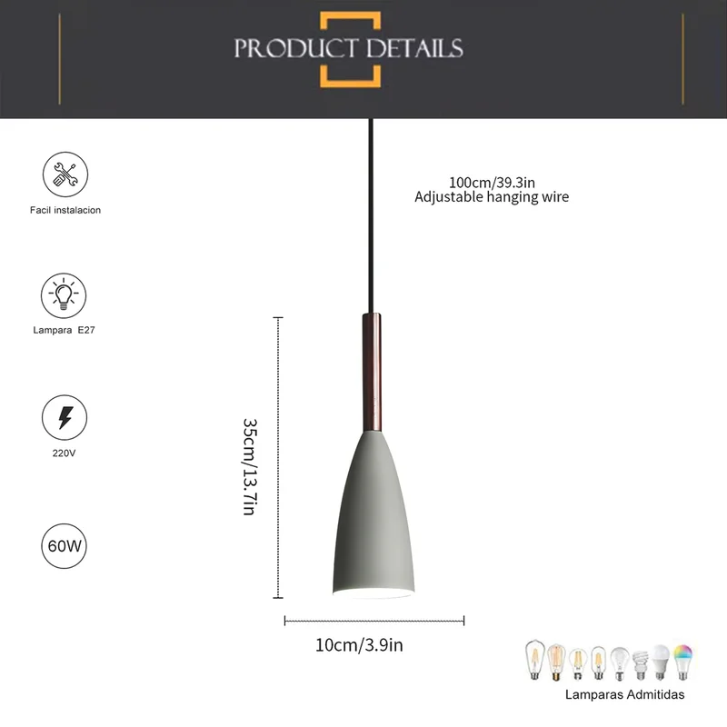 Luminaria de techo colgante fino nórdica Gris en Gris - Lámparas colgantes, Uruguay | Decotech, vista 6