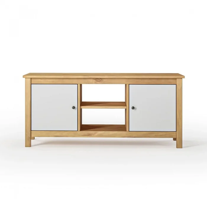 Rack para TV 2 Puertas - Mari - Blanco en Madera natural - Muebles para TV, Uruguay | Rústico Hogar, vista 3