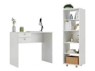 Conjunto escritorio+biblioteca NOGAL en Blanco - Living, Uruguay | Que Sal Muebleria, vista 3