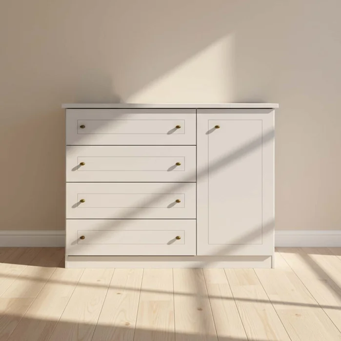 Comoda Cajonera Mdf-y-mdp Blanco Americano en Blanco - Cómodas, Uruguay | Divino