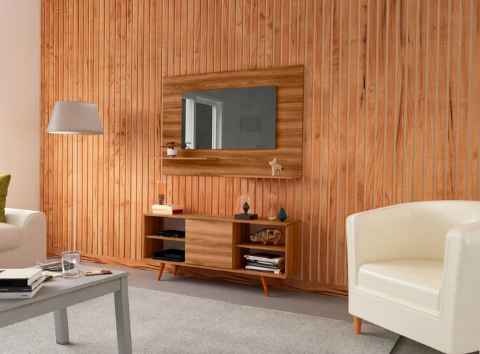 Panel para TV Lucerna con 2 Estantes - Marrón Manchester en Marrón – Para TV hasta 50″ - Muebles para TV, Uruguay | Berna home, vista 2