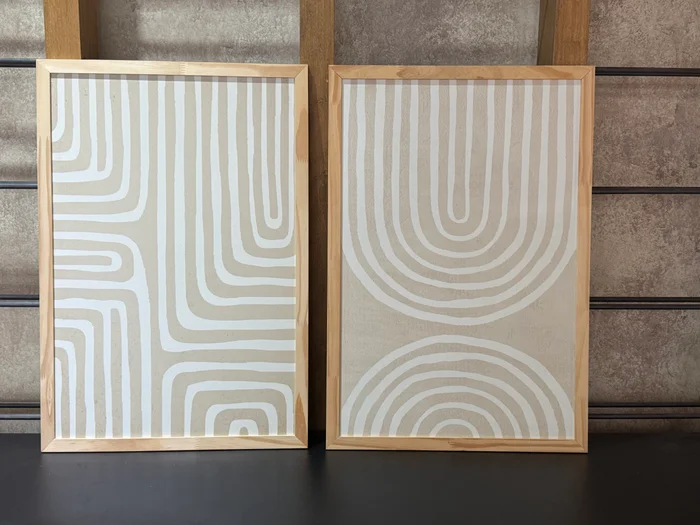 Kit 2 Cuadros - Abstracto Beige - 40 x 60 en Blanco / Beige – Material Marco: Pino – Moldura Caja - Decoración de pared, Uruguay | Berna home, vista 2