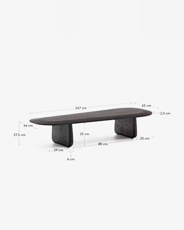 Mesa de centro Pirita de madera maciza de roble con - acabado negro, 146 x 56,5 cm FSC 100% en Marrón - Mesas de living, Uruguay | Kavehome, vista 8