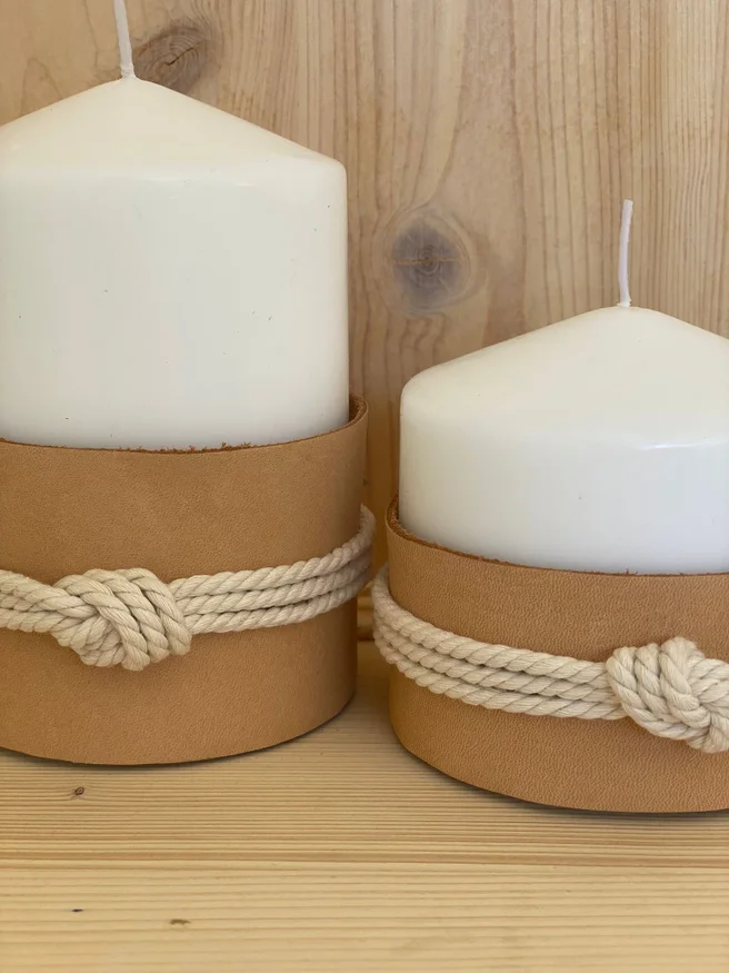 Velones náuticos crudo con cuero y macramé – Set x2 en Blanco - Velas y Portavelas, Uruguay | Dreams On Time, vista 2