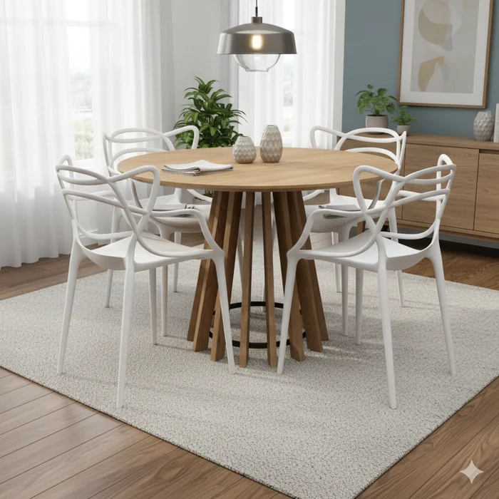 Juego de Comedor Mesa Redonda Pipa 110 cm + 4 Sillas Allegras - Olmo / Blanco en Madera natural - Sillas, Uruguay | Berna home, vista 2