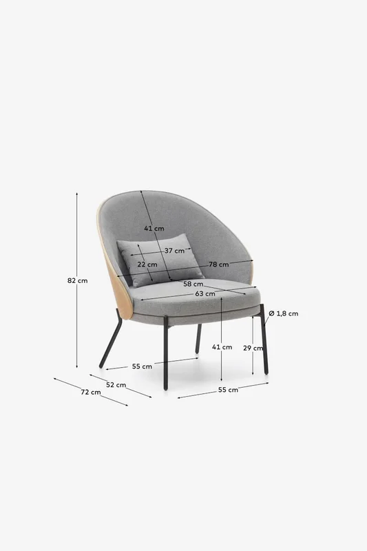 Butaca Eamy - gris claro chapado en fresno con acabado natural y metal con acabado negro en Gris - Butacas, banquetas y puffs, Uruguay | Kavehome, vista 9