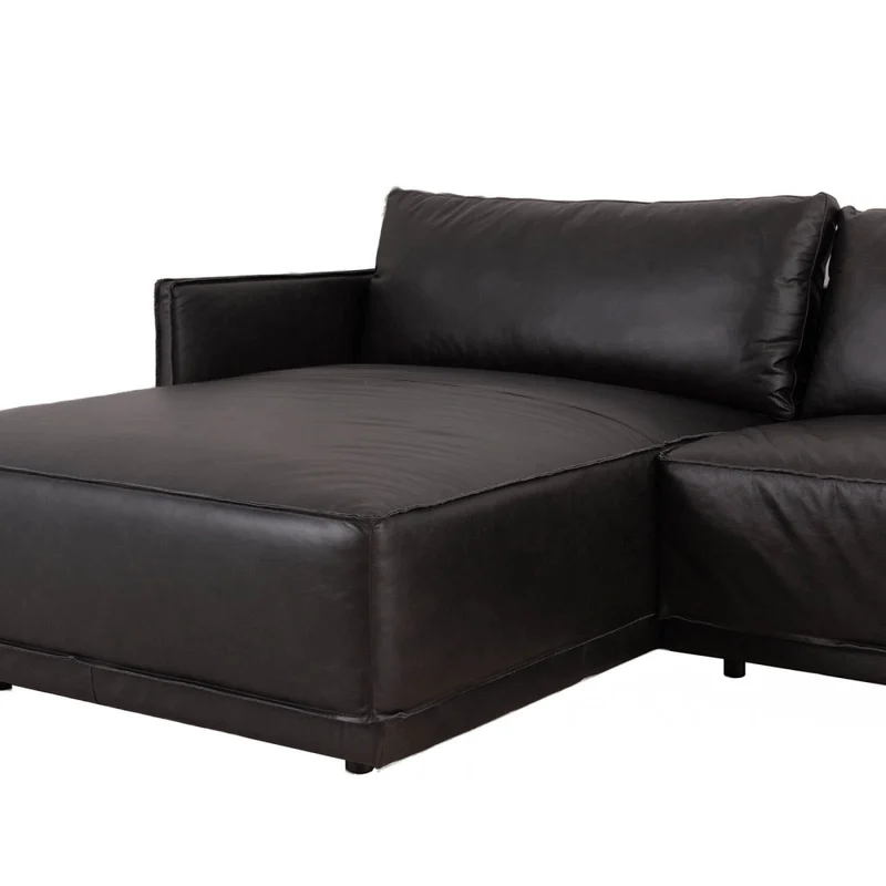 Sillón C/chaise Izquierdo 3 Cuerpos Cuero-100-natural Negro Romeo Tp3 La Paz en Negro - Sillones y sofás, Uruguay | Divino, vista 4