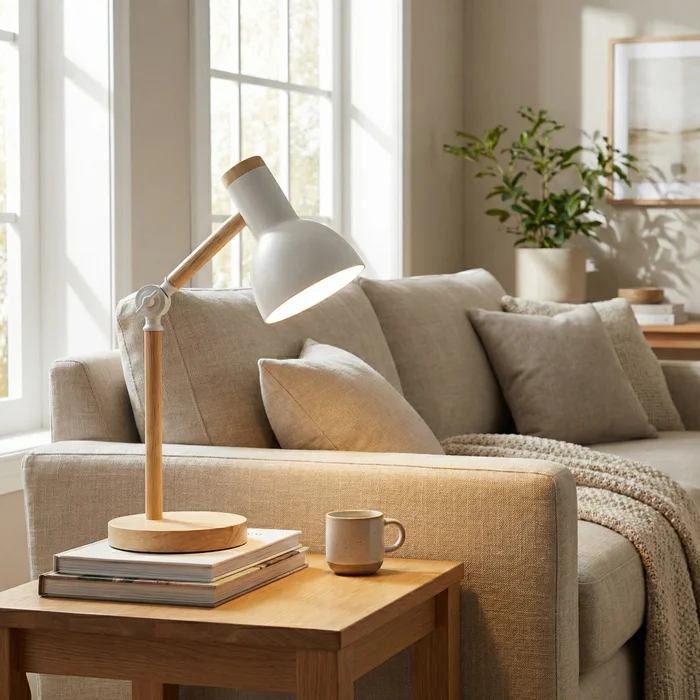Lámpara de mesa Studio en Blanco mate y Madera clara - Lámparas de mesa, Uruguay | La Perla, vista 4