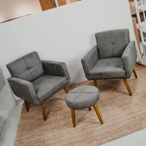 Kit 2 Poltrona + Puff Havana Gris - Sillones y sofás, Uruguay | Ecowood