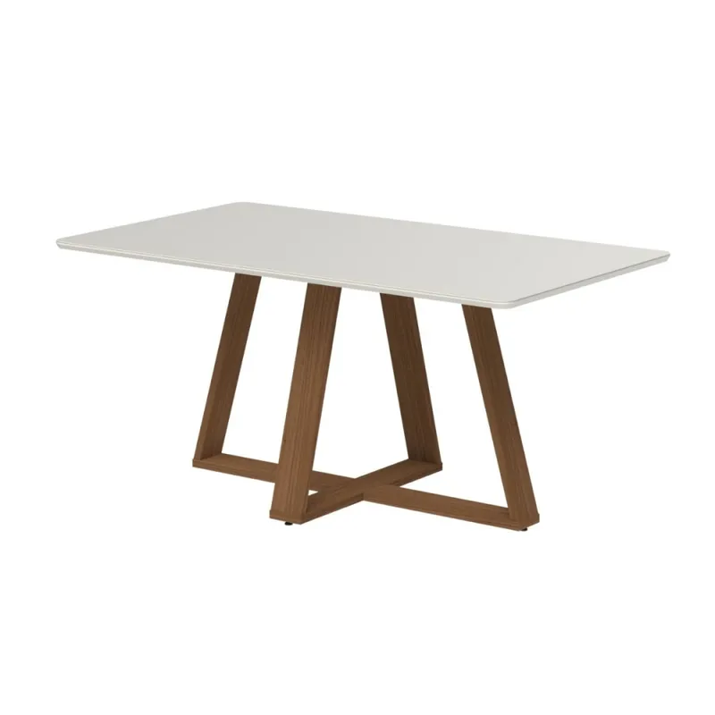 Mesa de comedor Avena - Con vidrio - 160 - Canela y Off White en Blanco - Mesas de comedor, Uruguay | NYR