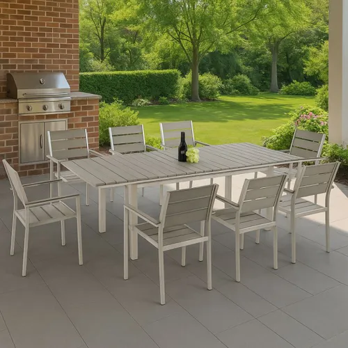 Mesa extensible Zestaw con 8 sillas en Gris - Muebles para el exterior, Uruguay | La Cueva Muebles