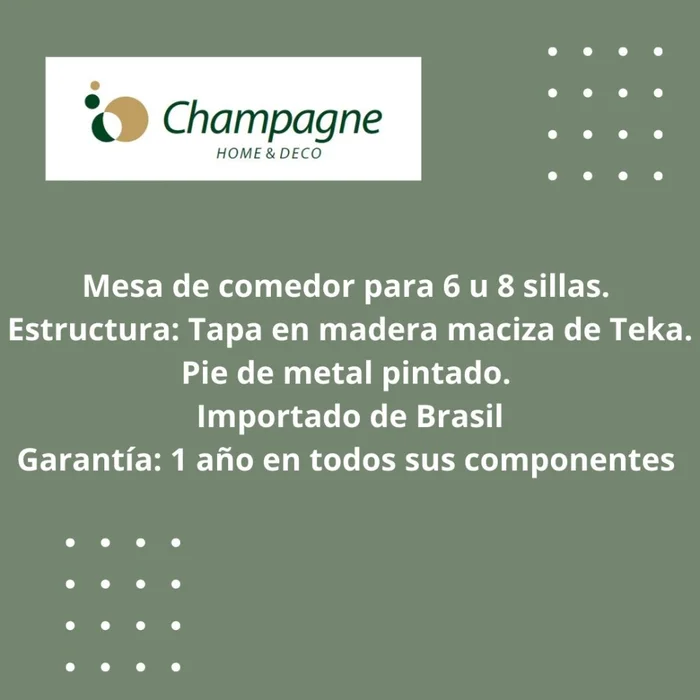 MESA COMEDOR TAPA MADERA - TAPA TECA Y PIE CHOCOLATE en Multicolor - Mesas de comedor, Uruguay | Champagne Home, vista 3