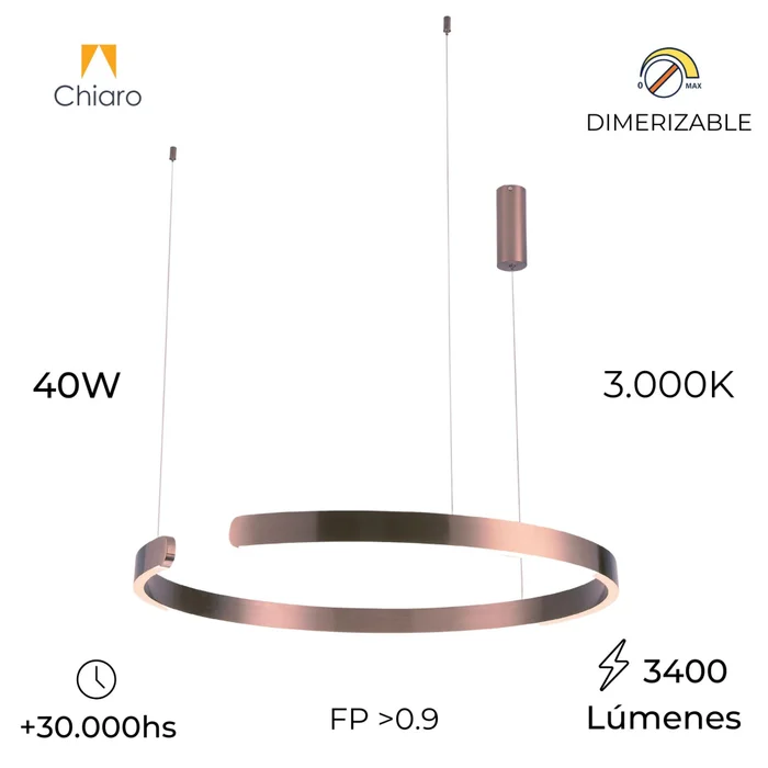 Luminaria de susp. Led circular con corte, 40W Dimerizable, 60cm - COBRE en Naranja - Lámparas colgantes, Uruguay | Iluminica, vista 5