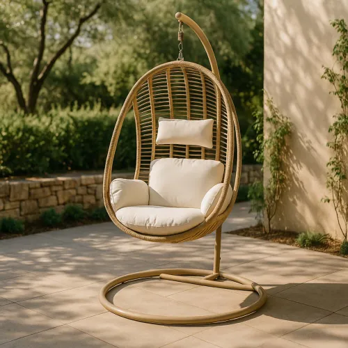 Hamaca Colgante Acero Hierro-y-rattan-sintetico Natural-beige Arraial en Madera natural - Muebles para el exterior, Uruguay | Divino