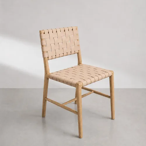 Silla en madera teca y cuero en Beige - Sillas, Uruguay | Entrecasa