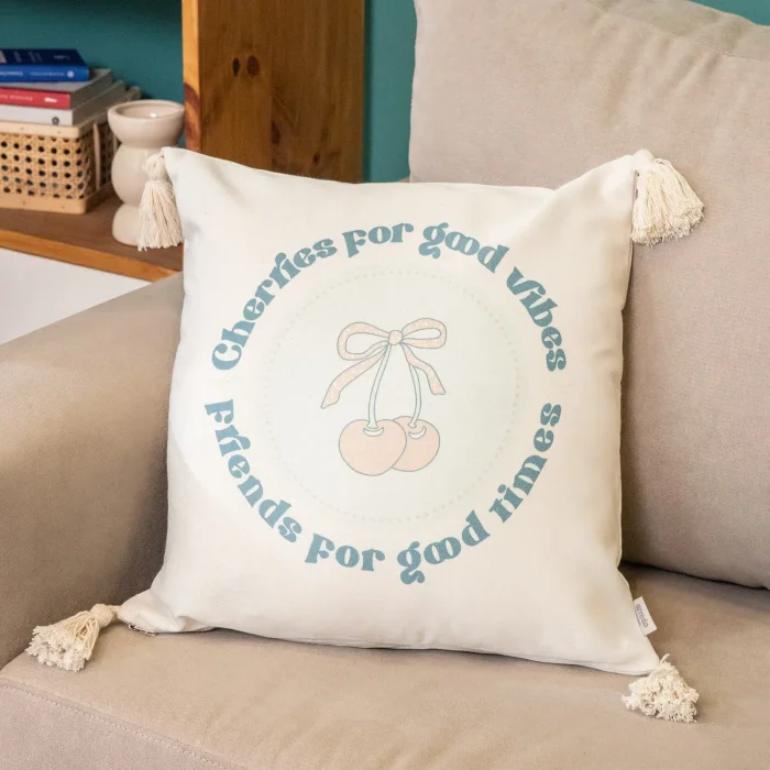 Funda de Almohadón con Flecos Cherry Good Vibes - Textiles, Uruguay | Arredo