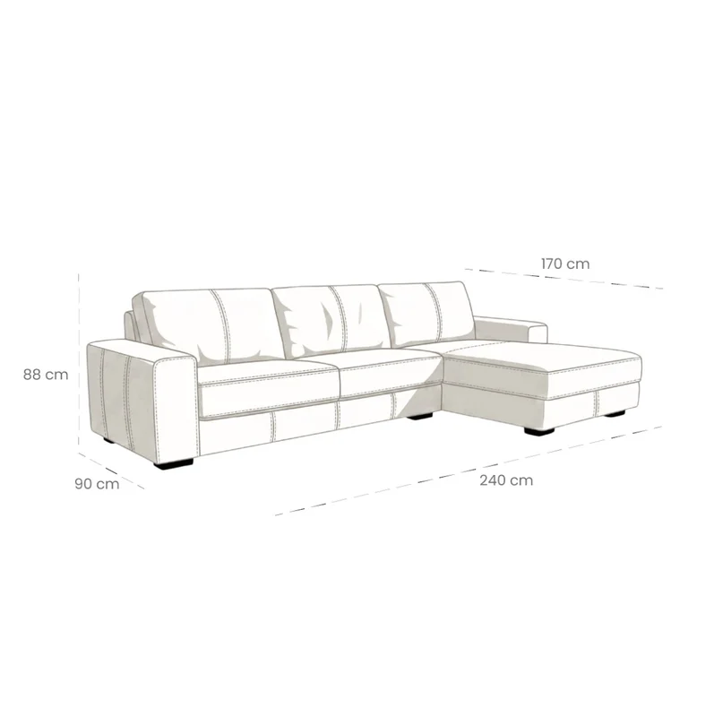 Sillón 3 cuerpos con Chaise - Como - Arena Derecho en Beige - Sillones y sofás, Uruguay | Rústico Hogar, vista 3