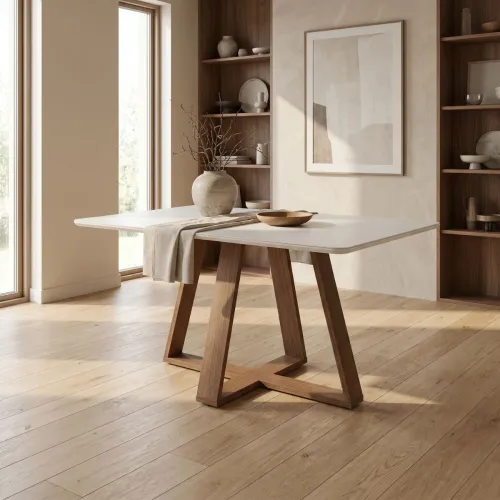 Mesa de comedor Avena - Con vidrio - 135 - Canela y Off White en Blanco - Mesas de comedor, Uruguay | NYR