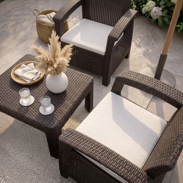 Juego de Jardín Santorini - 2 cuerpos, 2 butacas y mesa - Moka en Marrón - Muebles para el exterior, Uruguay | Nyr, vista 3