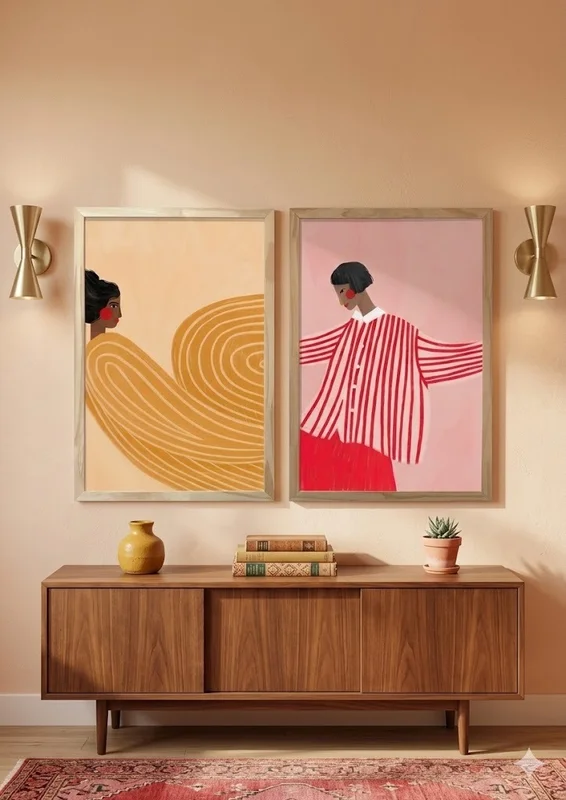 Kit 2 Cuadros – Miradas en Curva – 40 X 60 en Marrón / Amarillo / Rosa / Rojo – Material Marco: Pino – Moldura Caja - Decoración de pared, Uruguay | Berna home, vista 3