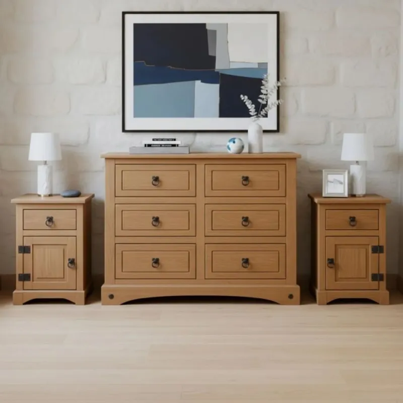 Cómoda + Mesas de Luz Linea Naturale - Blanco en Blanco - Mesas de luz, Uruguay | La Cueva Muebles
