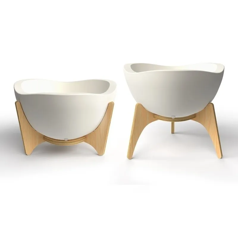 MACETA C/BASE MADERA 38X20CM TRYAS BLANCO - Macetas, Uruguay | Decohogar