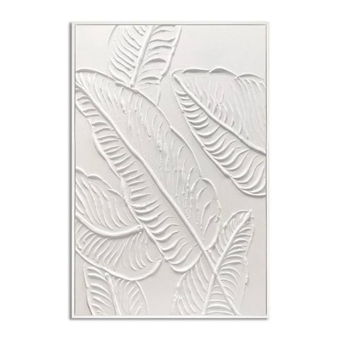 CUADRO CANVAS 60x90cm MARCO PINTURA HOJAS BLANCAS en Blanco - Decoración de pared, Uruguay | Koz
