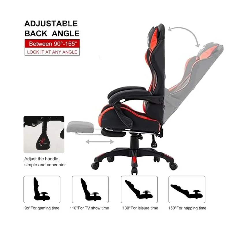 Silla Gamer Gaming Ergonomica Reclinable - Rojo en Rojo - Sillas de escritorio, Uruguay | Ecowood, vista 5