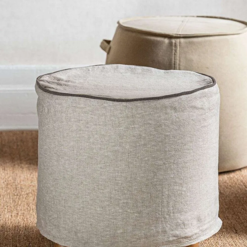 PUFF POLLY - FUNDA LINO CON VIVO en Gris - Butacas, banquetas y puffs, Uruguay | La Iberica