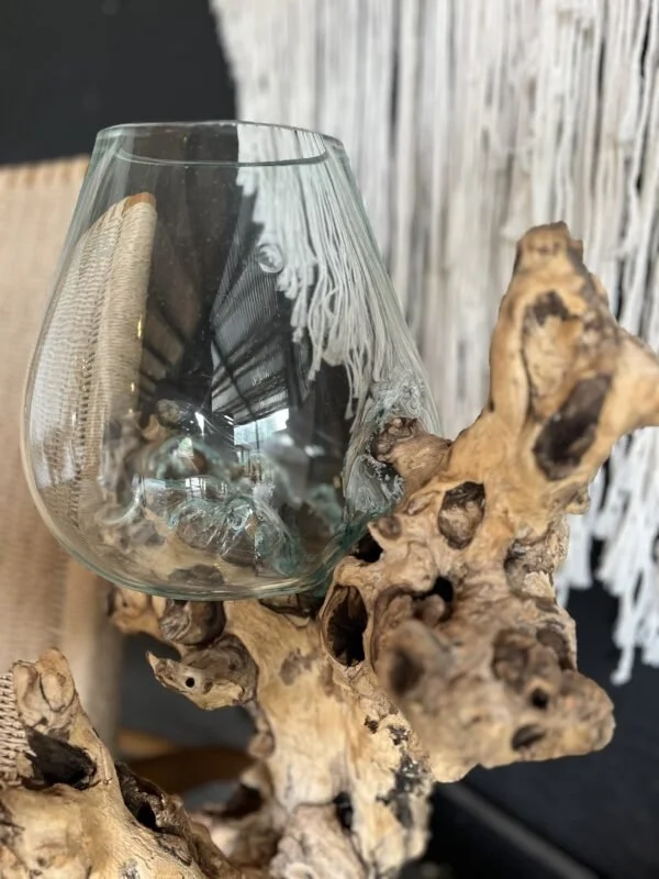 Jarrón de vidrio con base de raíz – Diámentro 25cm en Madera natural - Decoración, Uruguay | Balihai, vista 2