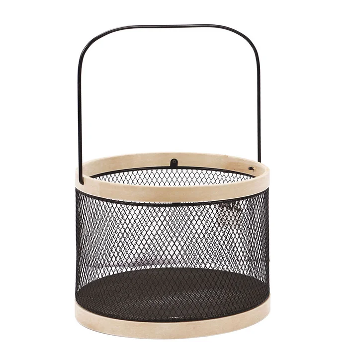 CESTO C/ASA METAL GRIS/NATURAL. D25x19.5CM en Multicolor - Canastos, Uruguay | Decohogar