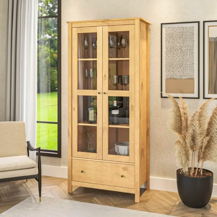 Cristalero 2 Puertas 1 Cajón Material Natural - Mari - Miel en Madera natural - Aparadores y recibidores, Uruguay | Rústico Hogar, vista 5