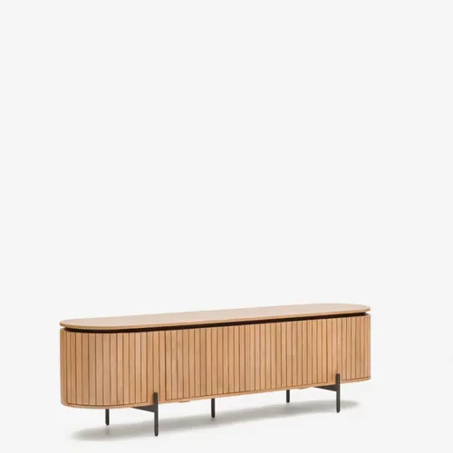 Mueble TV Licia 4 puertas de madera maciza de mango y metal pintado negro 200 x 55 cm en Madera natural - Muebles para TV, Uruguay | Kavehome