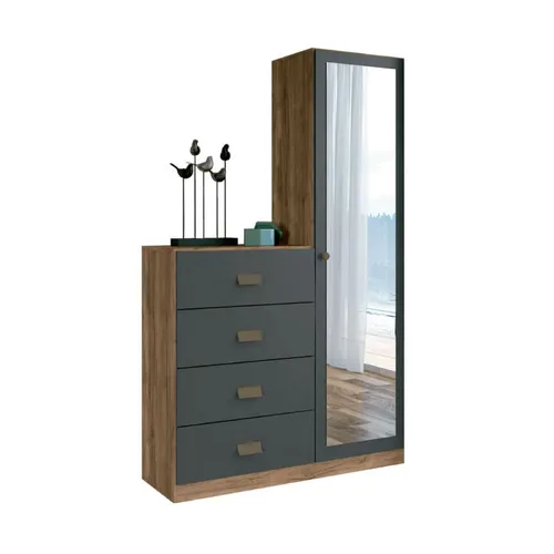 Comoda 4 Cajones 1 Puerta Con Espejo Cajonera Dormitorio Grafito - Cómodas, Uruguay | Lais Muebles