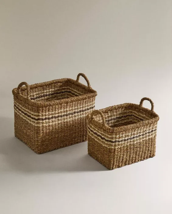 CESTA RECTANGULAR FRANJAS en Marrón - Canastos, Uruguay | Zara Home, vista 2