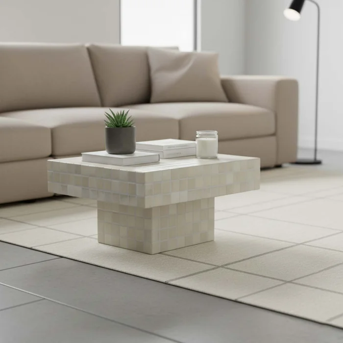 Mesa Ratona Ceramica Natural-beige Santorini Beige en Beige - Mesas de living, Uruguay | Divino