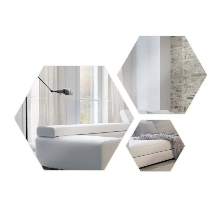 Kit de espejos decorativos hexagonales 60cm, 45cm y 30cm Bordes Blancos en Gris - Espejos, Uruguay | Balton, vista 6