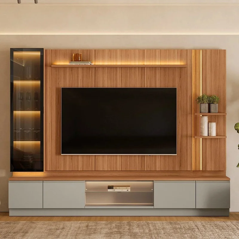 Conjunto Modular - Magnum 290CM - Cristalero con Led en Madera natural - Muebles para TV, Uruguay | Balton, vista 6