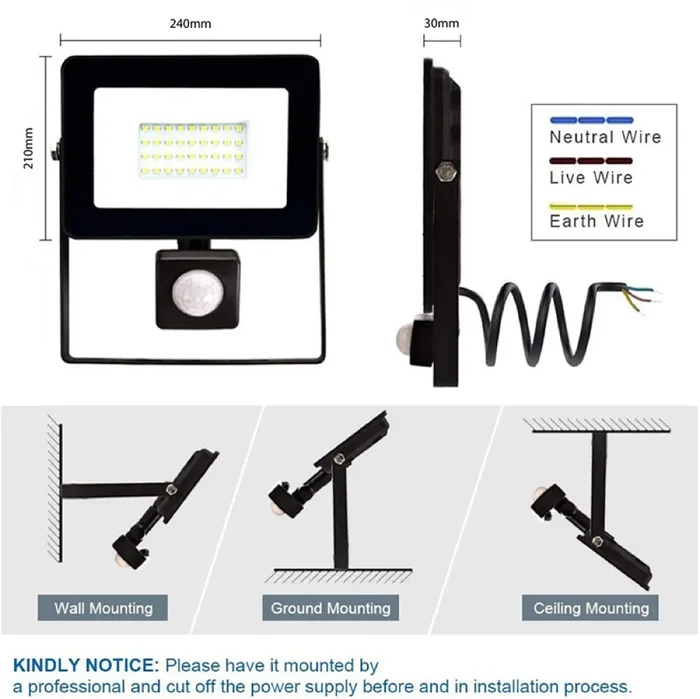 Proyector LED Sensor Movimiento 50W Luz Cálida en Negro - Lámparas colgantes, Uruguay | Serlux, vista 5