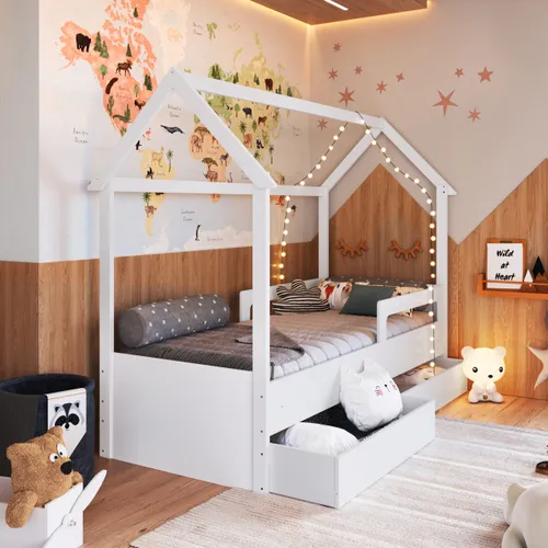 Cama Infantil estilo Montessori con Cajones blanca - Dormitorio, Uruguay | RM Muebles y Deco