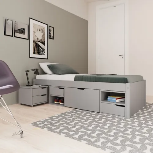 Cama 1 plaza Con Cajones - Linea Charme - Gris en Gris - Dormitorio, Uruguay | Rústico Hogar